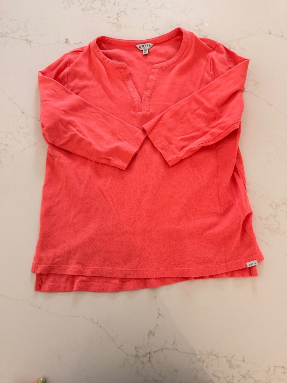 Orvis Pima Cotton Long Sleeve Top Medium Coral Pink Split Neck Casual Knit Shirt